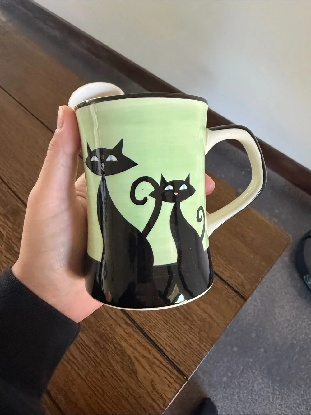 Hues N Brews Black Cat Mug Paw Print MCM Style Coffee Cup Cat Lover Set Of 4
